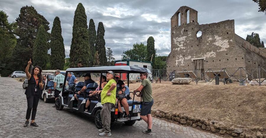 Rome: Appian Way & Catacombs Golf Cart Shared Tour - Where you meet and how the pace feels