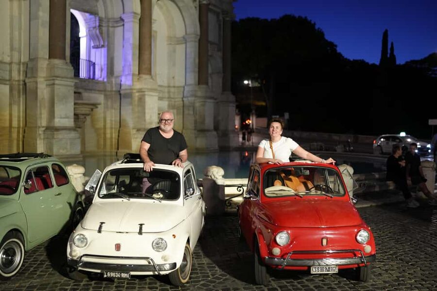 Rome: Night Tour in a Vintage Fiat 500 with Aperol Spritz - Terrazza del Gianicolo and Fontana dellAcqua Paola